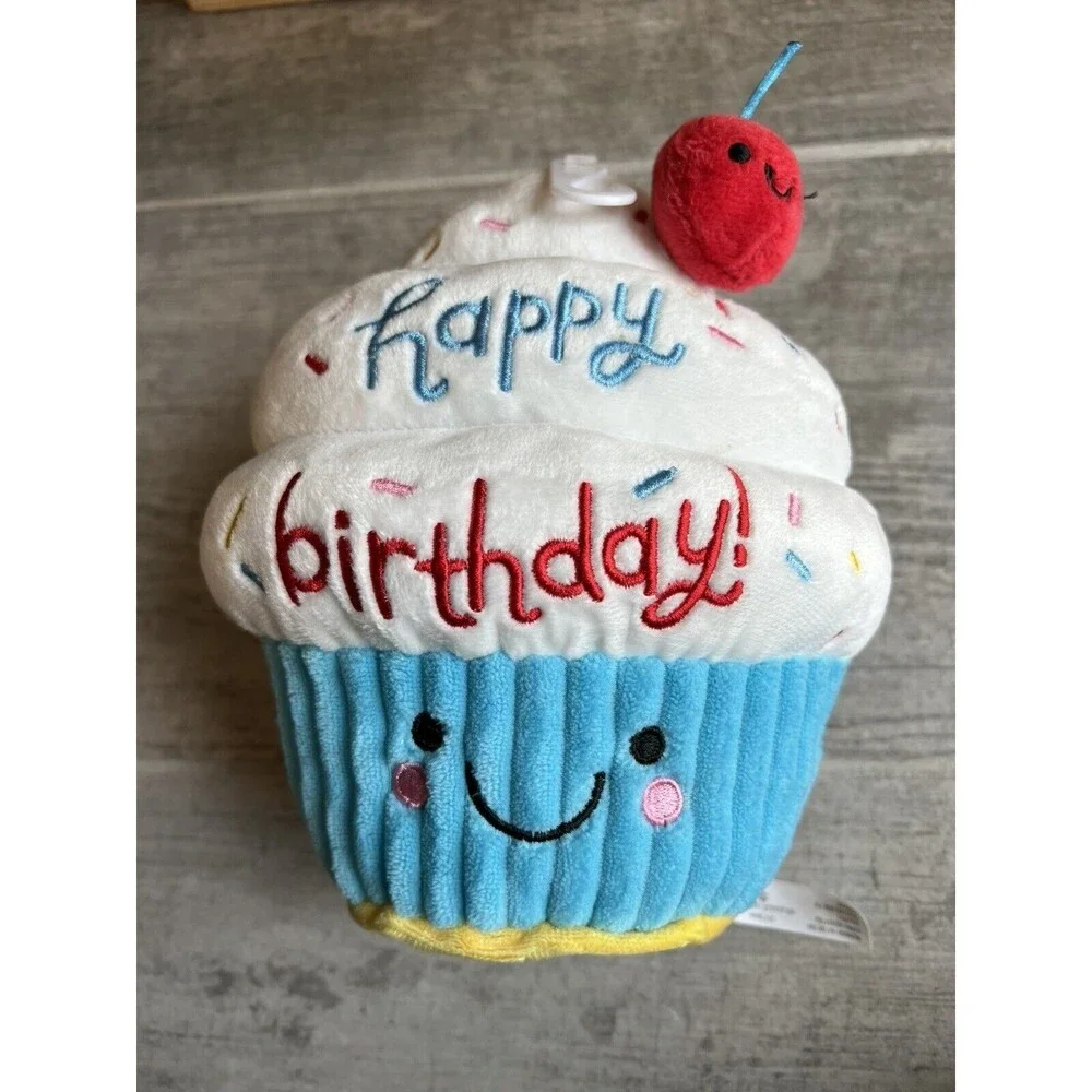 Happy Birthday Cupcake Stuffed Plush Animal Toy Gift NEW Throw Pillow Cute Decor